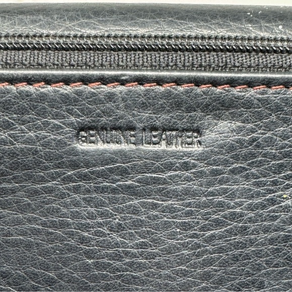 Fossil Black Leather Trifold Wallet Cards Checkbook Brown Trim Vintage - Picture 4 of 10